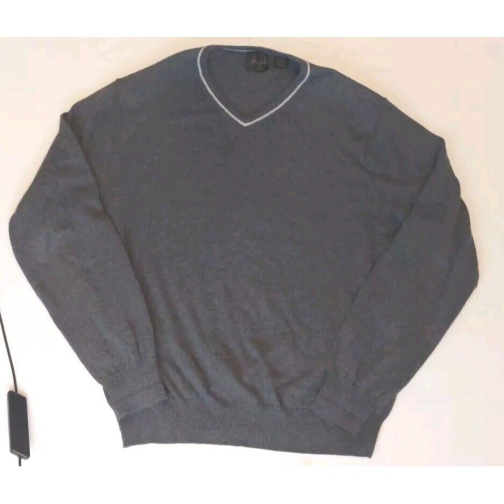 Jos A Bank Sweater Mens Medium Joseph V-Neck Pullover Cotton Cashmere Gray